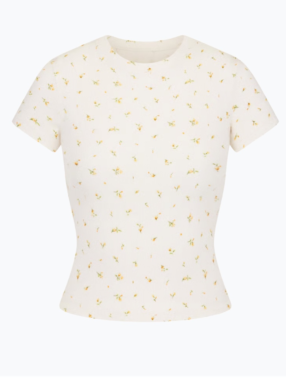SKIMS Cotton Jersey Crew Neck Rib Short Sleeve T-Shirt in Marigold Rosebud  XS